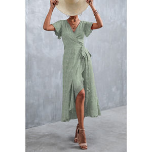 Boho Ditsy Floral V-Neck Asymmetrical Wrapped Dress